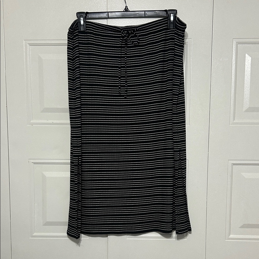 1. State Black and White Striped Midi Skirt